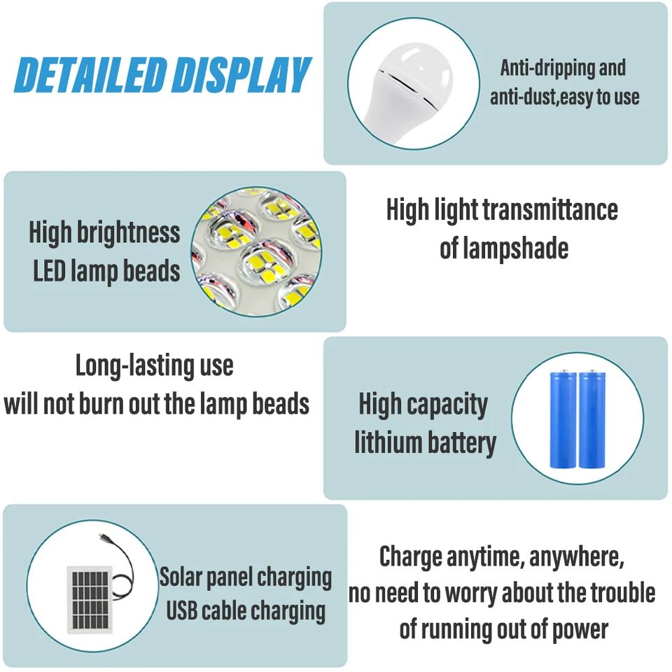 LED Solar Lamp Bulb Outdoor Waterproof Portable Light With Remote Hanging Solar Garden Light For Ca 2