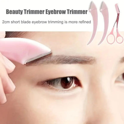 Eyebrow Trimmer Set With Curved Eyebrow Razor And Scissors Comb Easy Beauty Tools For Beginners And 3