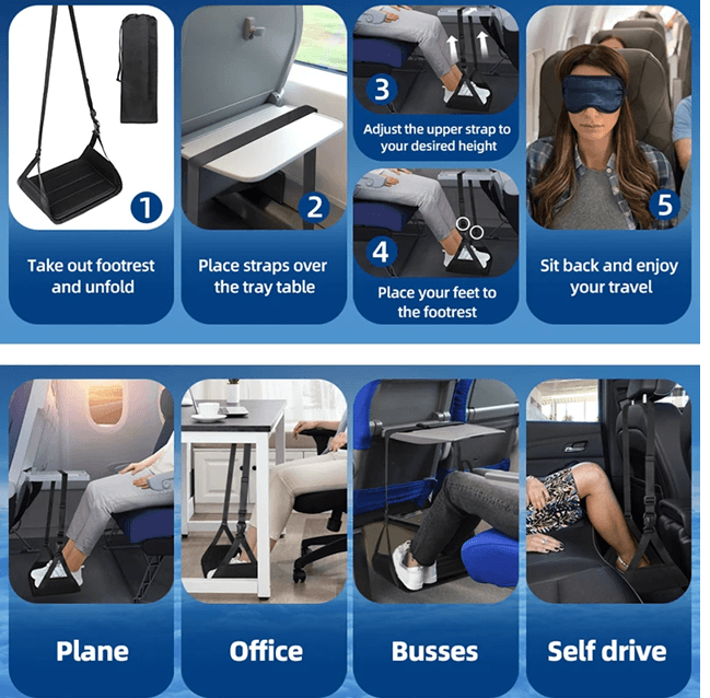 Airplane Foot Hammock With Memory Foam  Adjustable InFlight Foot Rest For Travel Comfort 5