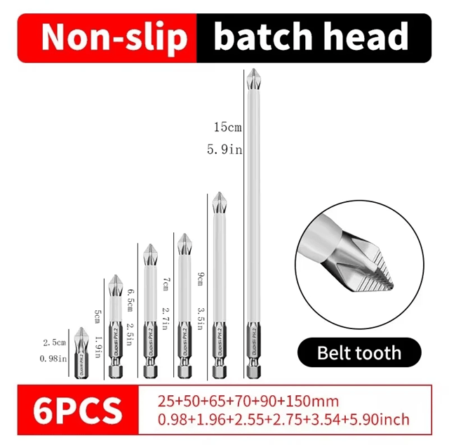 Magnetic Phillips Screwdriver Bits – 6-Piece Anti-Slip Set for Electric Drills