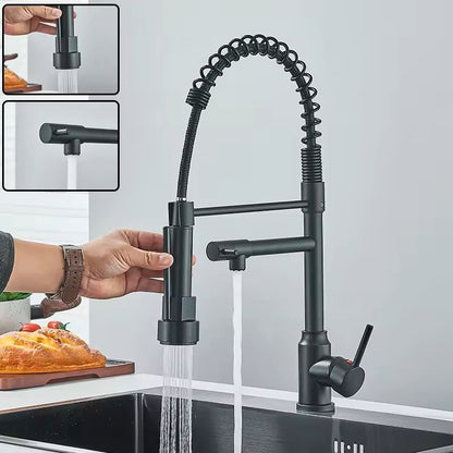 Black Pull Down Kitchen Faucet with Dual Spout and 360 Degree Swivel