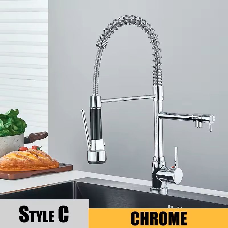 Black Pull Down Kitchen Faucet With Dual Spout And 360 Degree Swivel 4