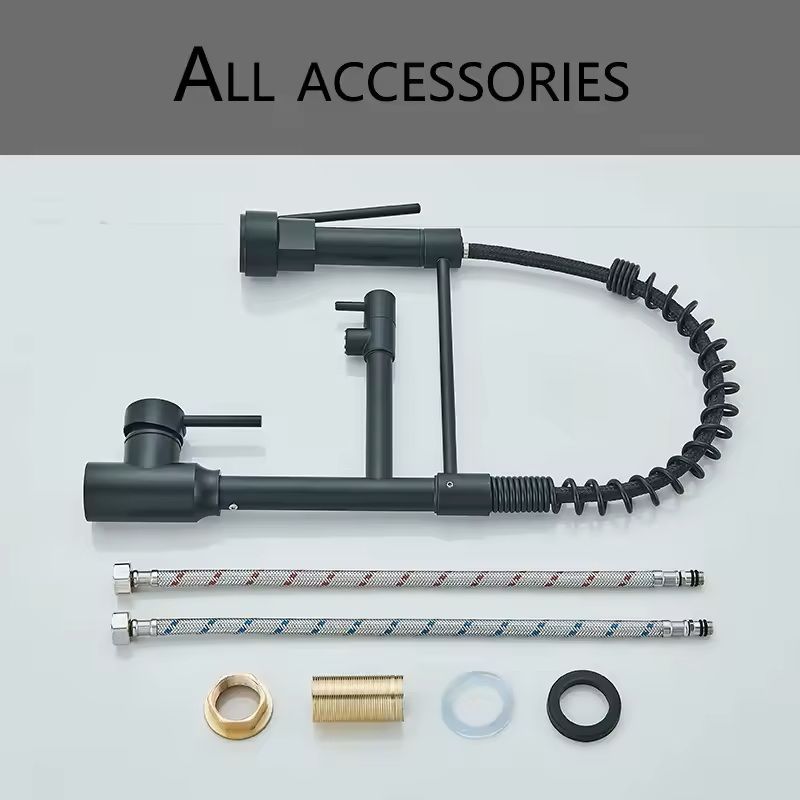 Black Pull Down Kitchen Faucet With Dual Spout And 360 Degree Swivel 7