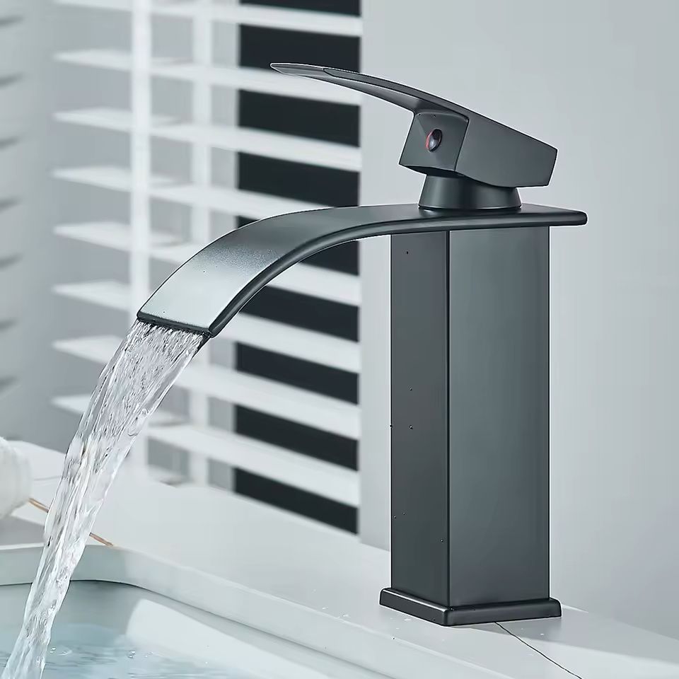Matte Black Waterfall Bathroom Faucet with Single Handle and Hot Cold Mixer