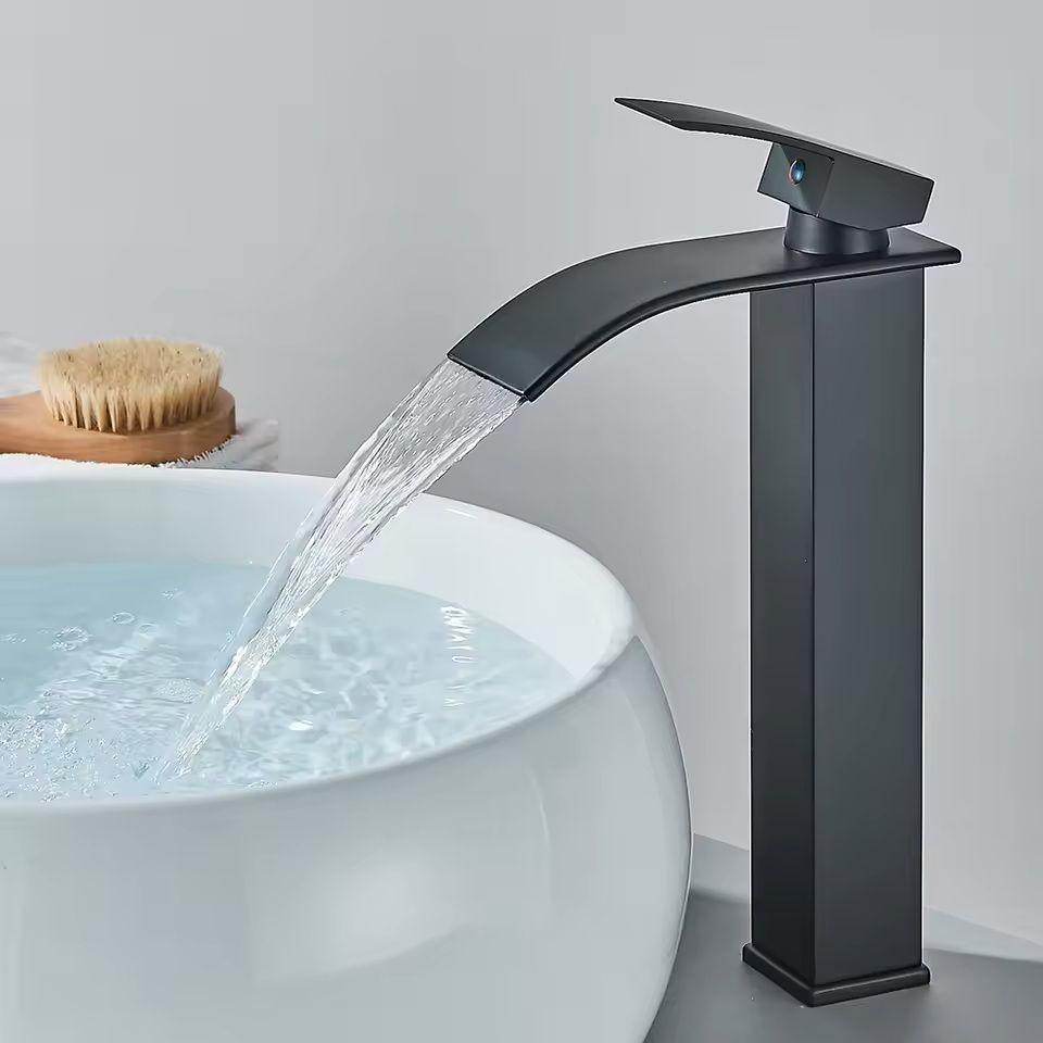 Matte Black Waterfall Bathroom Faucet With Single Handle And Hot Cold Mixer 4