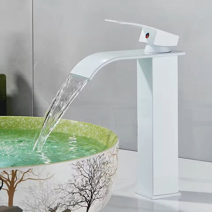 Matte Black Waterfall Bathroom Faucet With Single Handle And Hot Cold Mixer 16