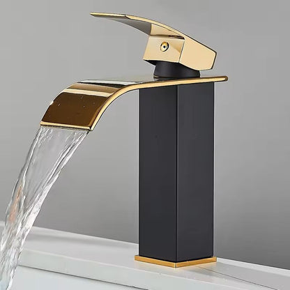Matte Black Waterfall Bathroom Faucet With Single Handle And Hot Cold Mixer 17