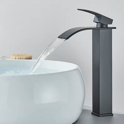 Matte Black Waterfall Bathroom Faucet With Single Handle And Hot Cold Mixer 6