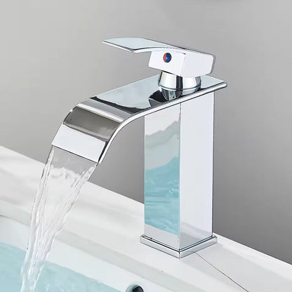Matte Black Waterfall Bathroom Faucet With Single Handle And Hot Cold Mixer 7