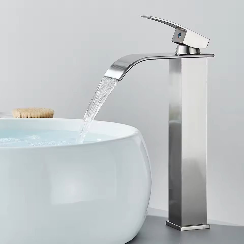 Matte Black Waterfall Bathroom Faucet With Single Handle And Hot Cold Mixer 10