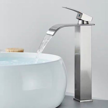 Matte Black Waterfall Bathroom Faucet With Single Handle And Hot Cold Mixer 10