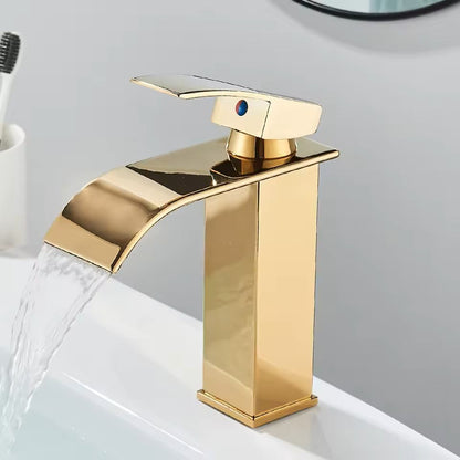 Matte Black Waterfall Bathroom Faucet With Single Handle And Hot Cold Mixer 11