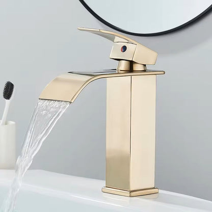 Matte Black Waterfall Bathroom Faucet With Single Handle And Hot Cold Mixer 13