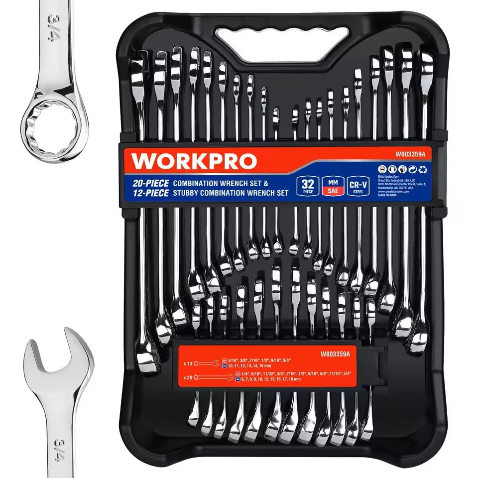 32 Piece SAE And Metric Wrench Set With Standard And Stubby Wrenches Plus Organizer 2