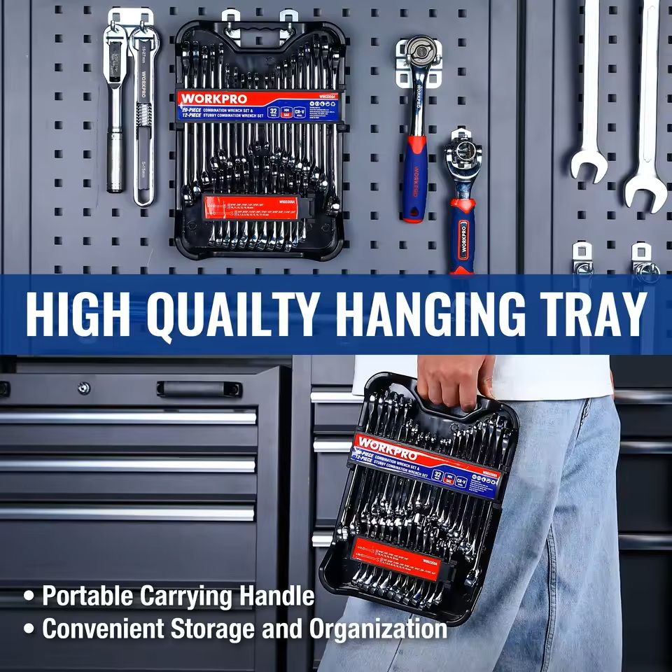 32 Piece SAE And Metric Wrench Set With Standard And Stubby Wrenches Plus Organizer 5