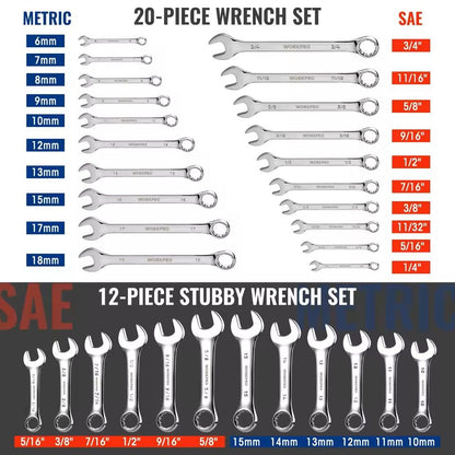 32 Piece SAE And Metric Wrench Set With Standard And Stubby Wrenches Plus Organizer 6