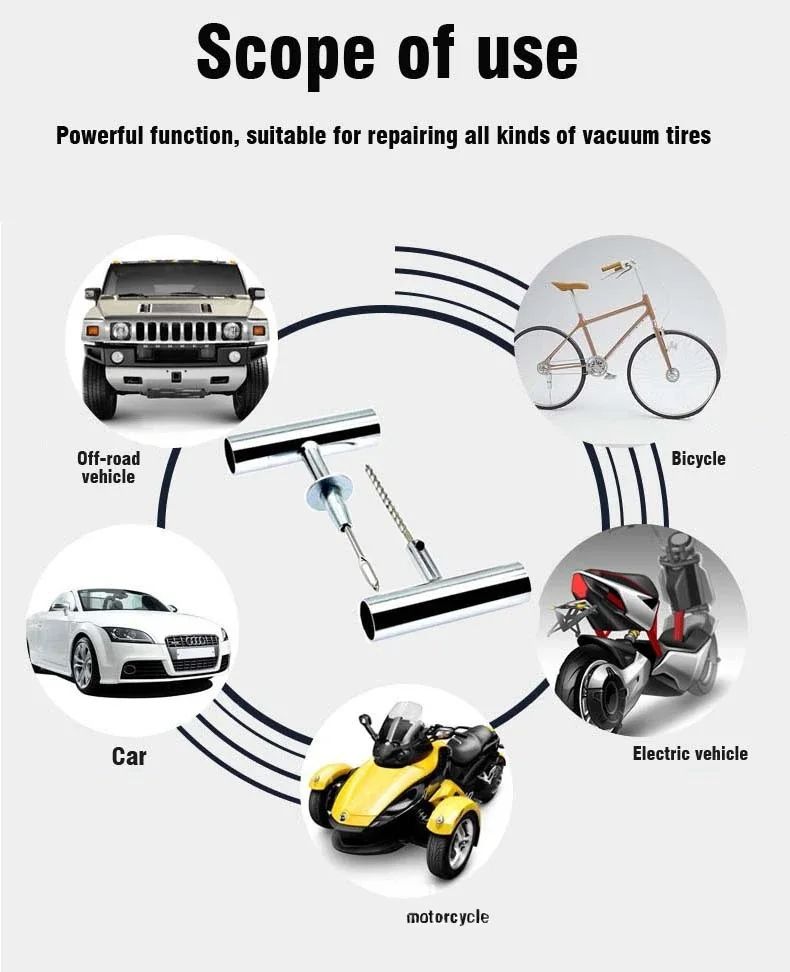 Heavy Duty Tubeless Tire Repair Kit Puncture Repair Tools For Auto Van Motorcycle  Bike 4