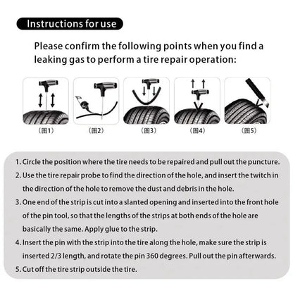 Heavy Duty Tubeless Tire Repair Kit Puncture Repair Tools For Auto Van Motorcycle  Bike 5