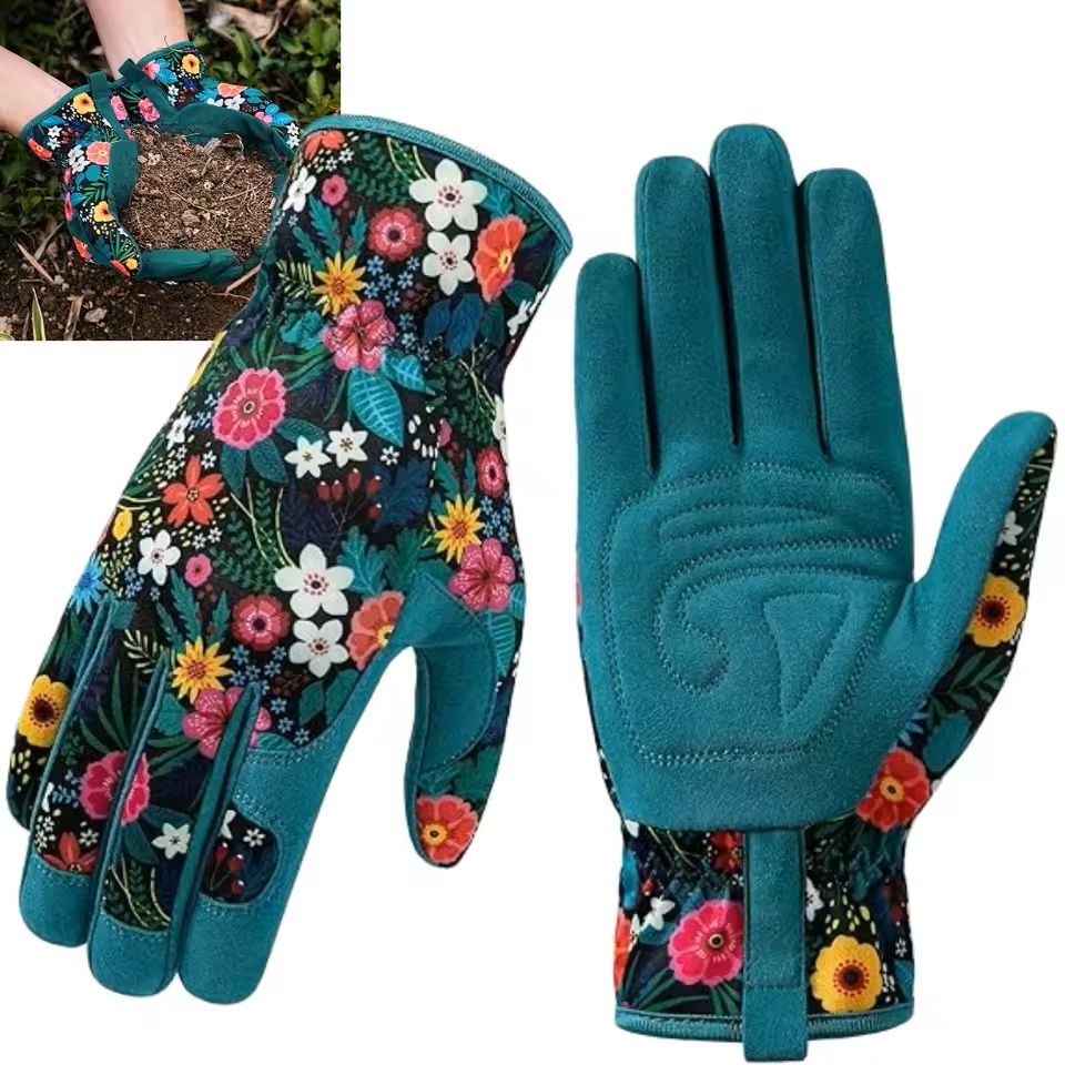 Puncture Resistant Leather Gardening Gloves for Women with Breathable Grip Design