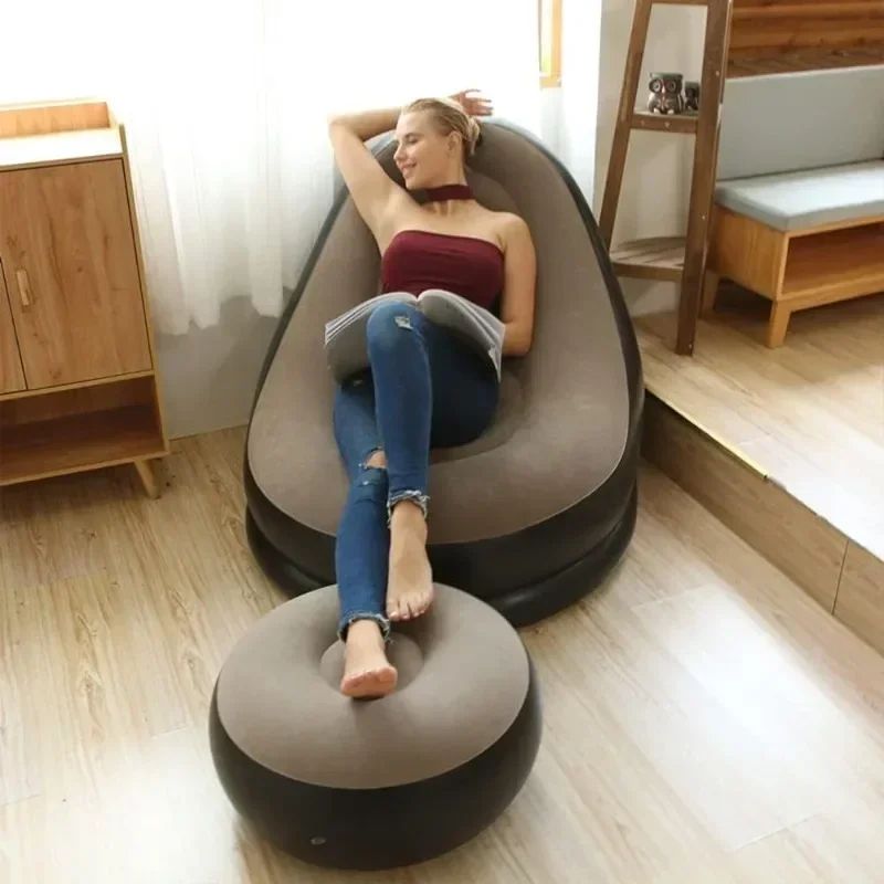 Inflatable Foldable Recliner Lazy Couch Sofa With Stirrups Flocked Velvet Outdoor Sofa Bed Comforta 4