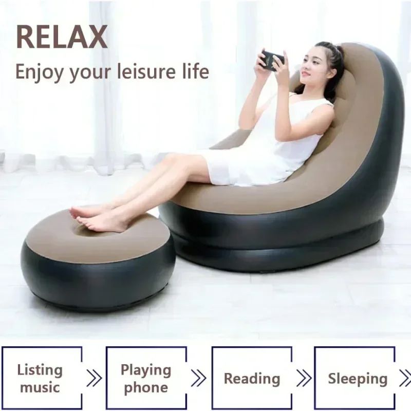 Inflatable Foldable Recliner Lazy Couch Sofa With Stirrups Flocked Velvet Outdoor Sofa Bed Comforta 5