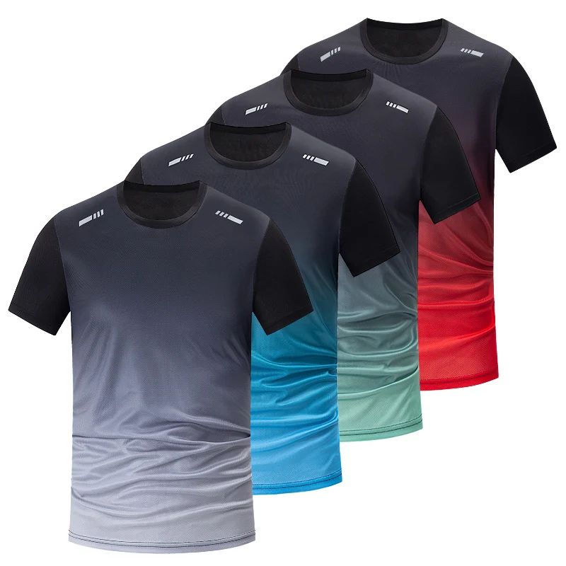 Men Gradient Quick Drying Sportswear, Multi Color Running Fitness T Shirt, Teenagers Leisure Joker Short Sleeved Tee