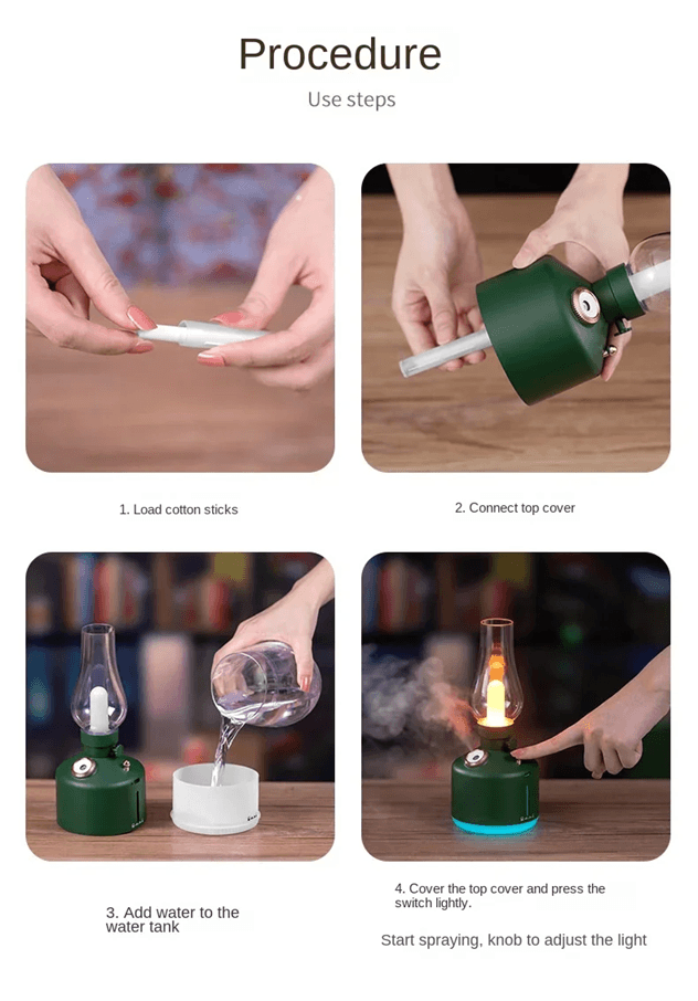 RetroGlow Aroma Diffuser Lamp  USB Cool Mist Humidifier With 7Color LED Lights 7