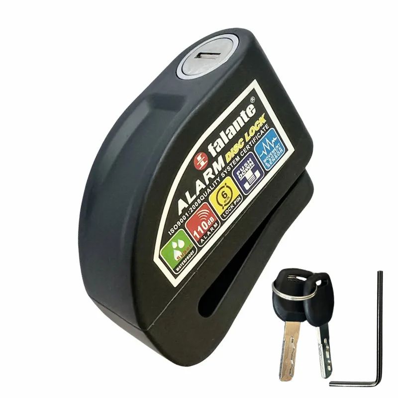 Motorcycle Bicycle Lock Alarm Anti-Theft Safety Protection Padlock with Disc Alarm, Waterproof Aluminum Alloy Reminder