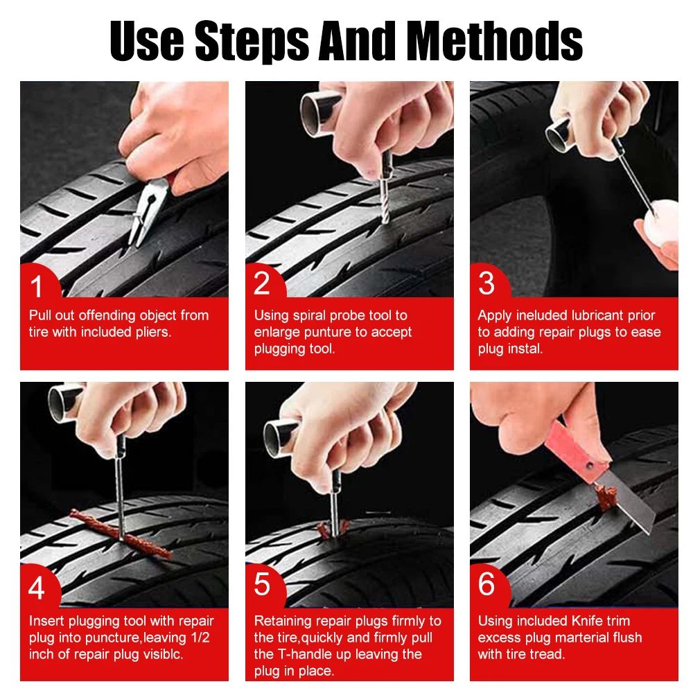Tubeless Tire Repair Kit Puncture Plug Set Car Bike Motorcycle Tyre Change Tools Auto Studding Acce 3