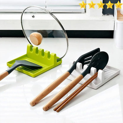 Kitchen Spoon Rest & Lid Holder Rack, Spatula Rack Pot Lid Shelf for Soup Spoon, Shovel, Chopsticks, Durable Countertop