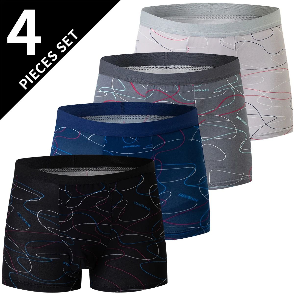 4Piece Men Fashion Print Mix And Match Underwear  Comfortable Breathable Beach Shorts For Teenager 3