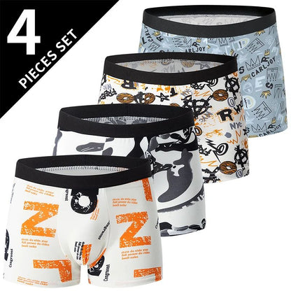 4Piece Men Fashion Print Mix And Match Underwear  Comfortable Breathable Beach Shorts For Teenager 6