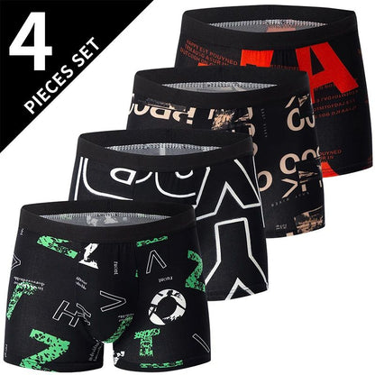 4Piece Men Fashion Print Mix And Match Underwear  Comfortable Breathable Beach Shorts For Teenager 8