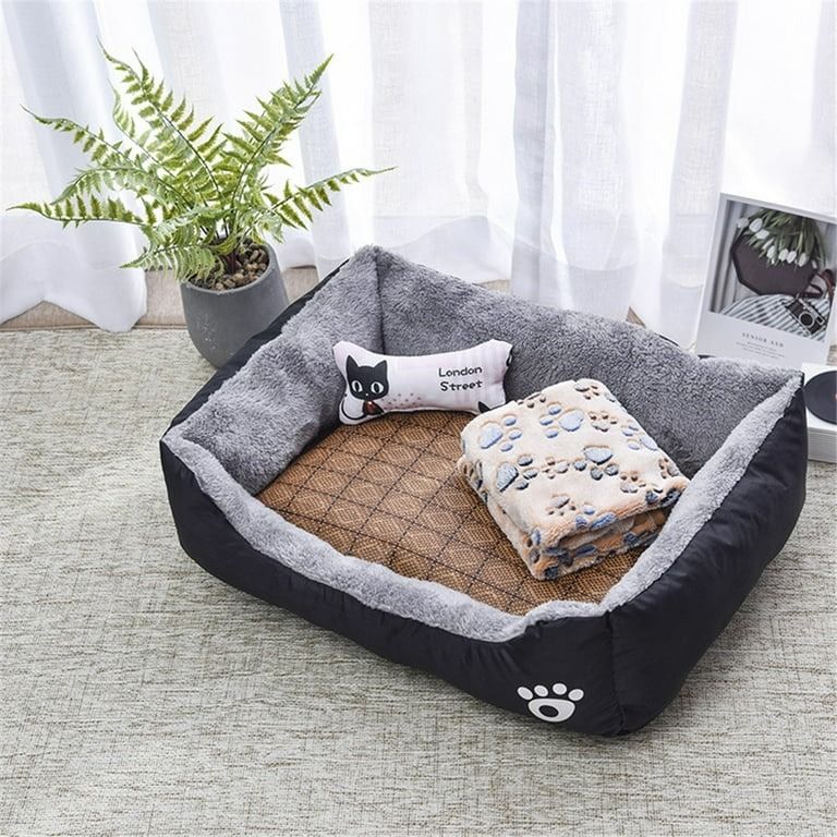 Large Plush Dog Bed, All-Season Washable Square Pet Sofa with Waterproof Mattress for Medium Dogs & Cats
