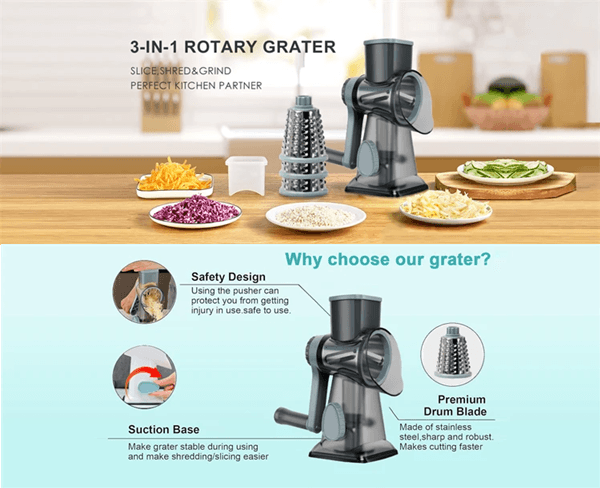 GrateMate 3in1 Rotary Cheese Grater  Manual Vegetable Slicer  Nut Grinder 1