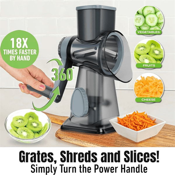 GrateMate 3in1 Rotary Cheese Grater  Manual Vegetable Slicer  Nut Grinder 3