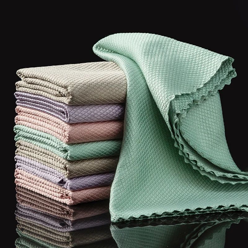 Microfiber Glass Cleaning Cloth Rag, Lint Free Reusable Fish Scale Polishing Towels for Windows, Car, Kitchen & Mirror