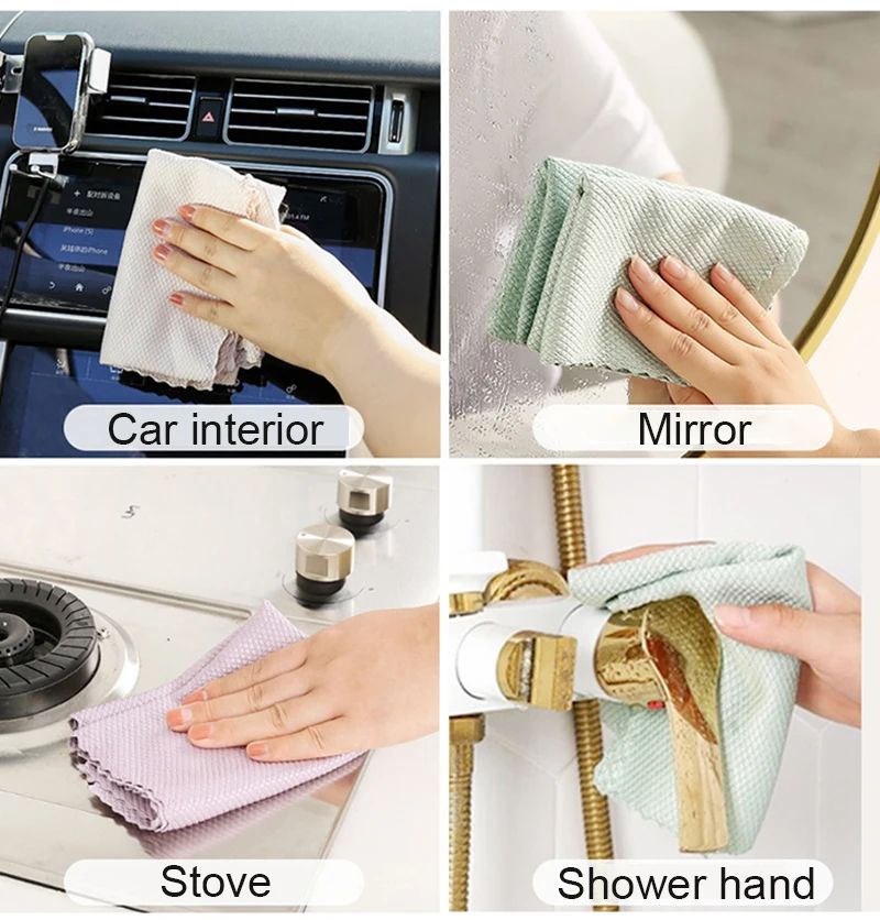 Microfiber Glass Cleaning Cloth Rag Lint Free Reusable Fish Scale Polishing Towels For Windows Car  2