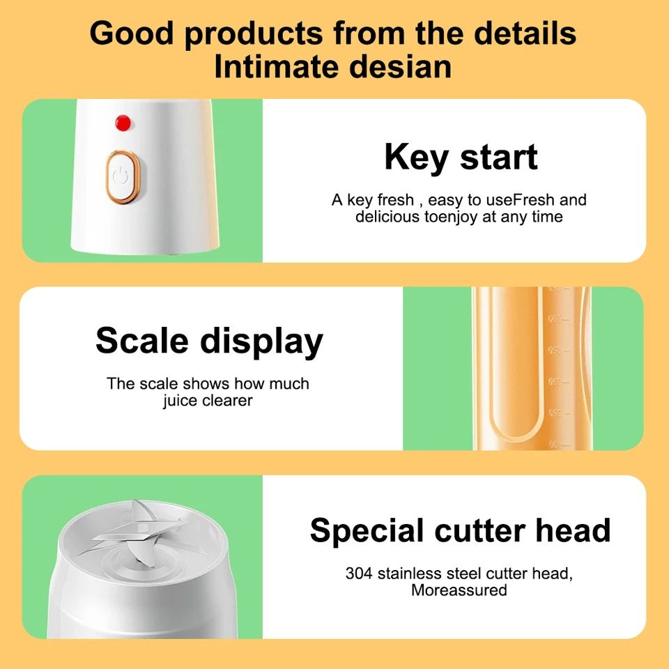 Portable Electric Blender USB Rechargeable Juicer Cup High Speed Cordless Smoothie Milkshake Maker  1