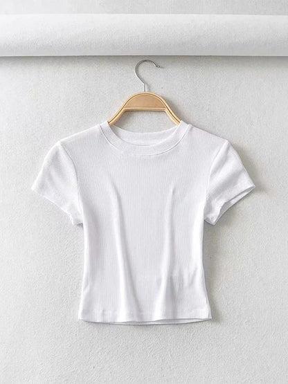Women's Skinny Fit Crop Tops, Summer Sexy Short Sleeve O-Neck Elastic T-Shirt for Women