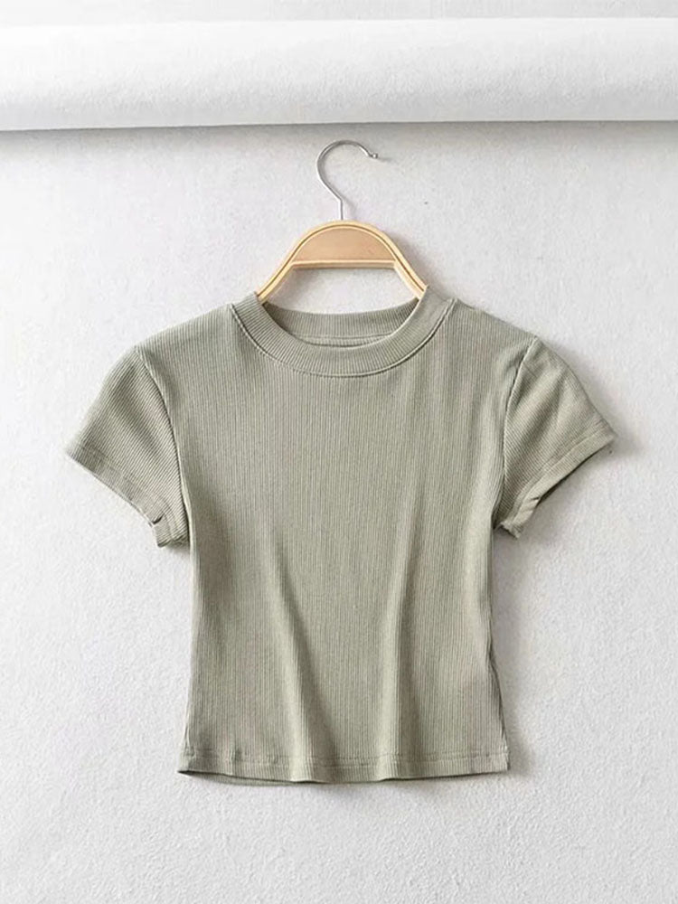 Women's Skinny Fit Crop Tops, Summer Sexy Short Sleeve O-Neck Elastic T-Shirt for Women