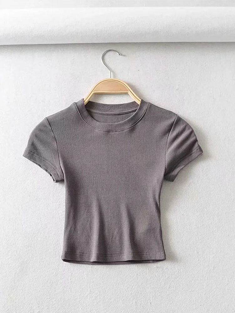 Women's Skinny Fit Crop Tops, Summer Sexy Short Sleeve O-Neck Elastic T-Shirt for Women