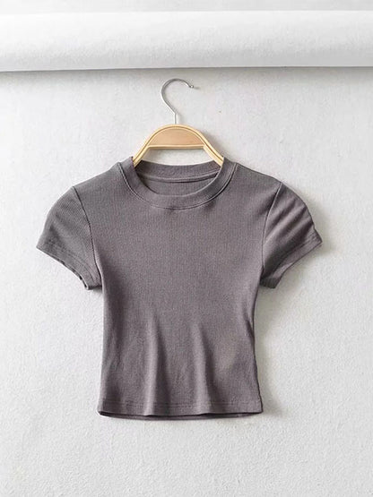 Women's Skinny Fit Crop Tops, Summer Sexy Short Sleeve O-Neck Elastic T-Shirt for Women