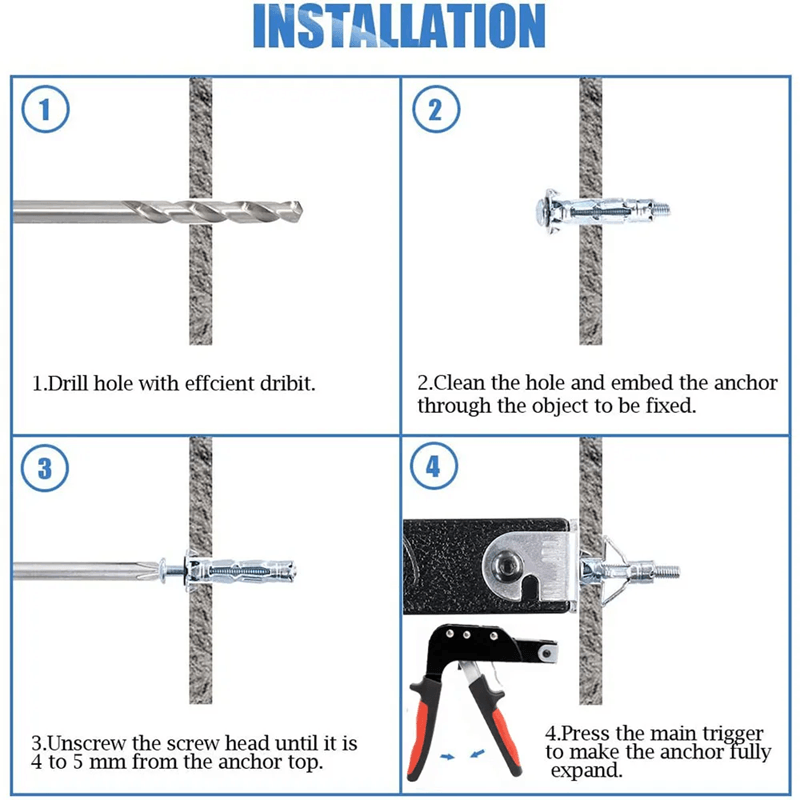 AnchorPro Heavy Duty Wall Anchor Gun  Metal Molly Bolt Tool For Plasterboard Fixing 5