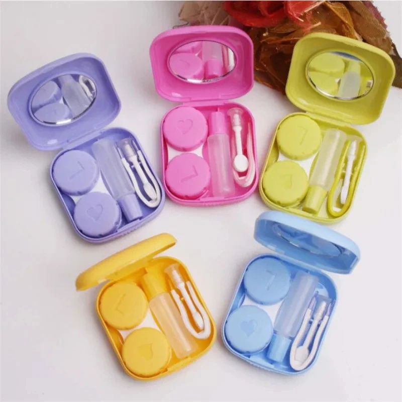 Mini Square Contact Lens Case with Mirror for Women, Colorful Travel Eye Container Lens Box for Daily Use