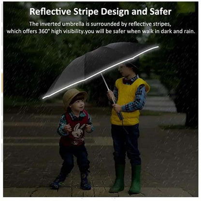 Men  Women Fully Automatic Reverse Folding Umbrella  Windproof With Reflective Stripe  UV Protectio 4