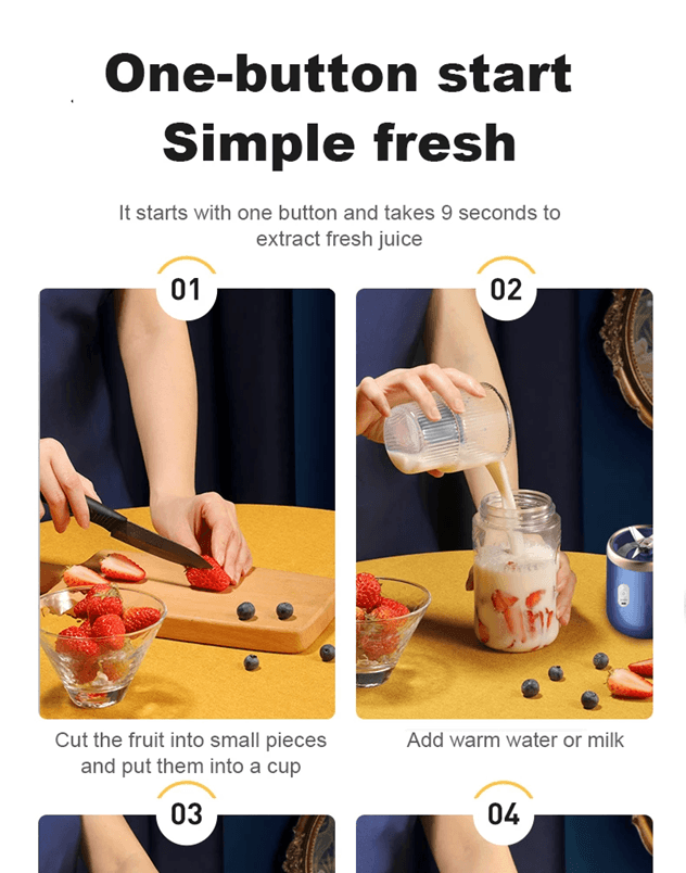 BlendGo Portable Smoothie Blender  USB Rechargeable 6Blade Juicer Bottle 5