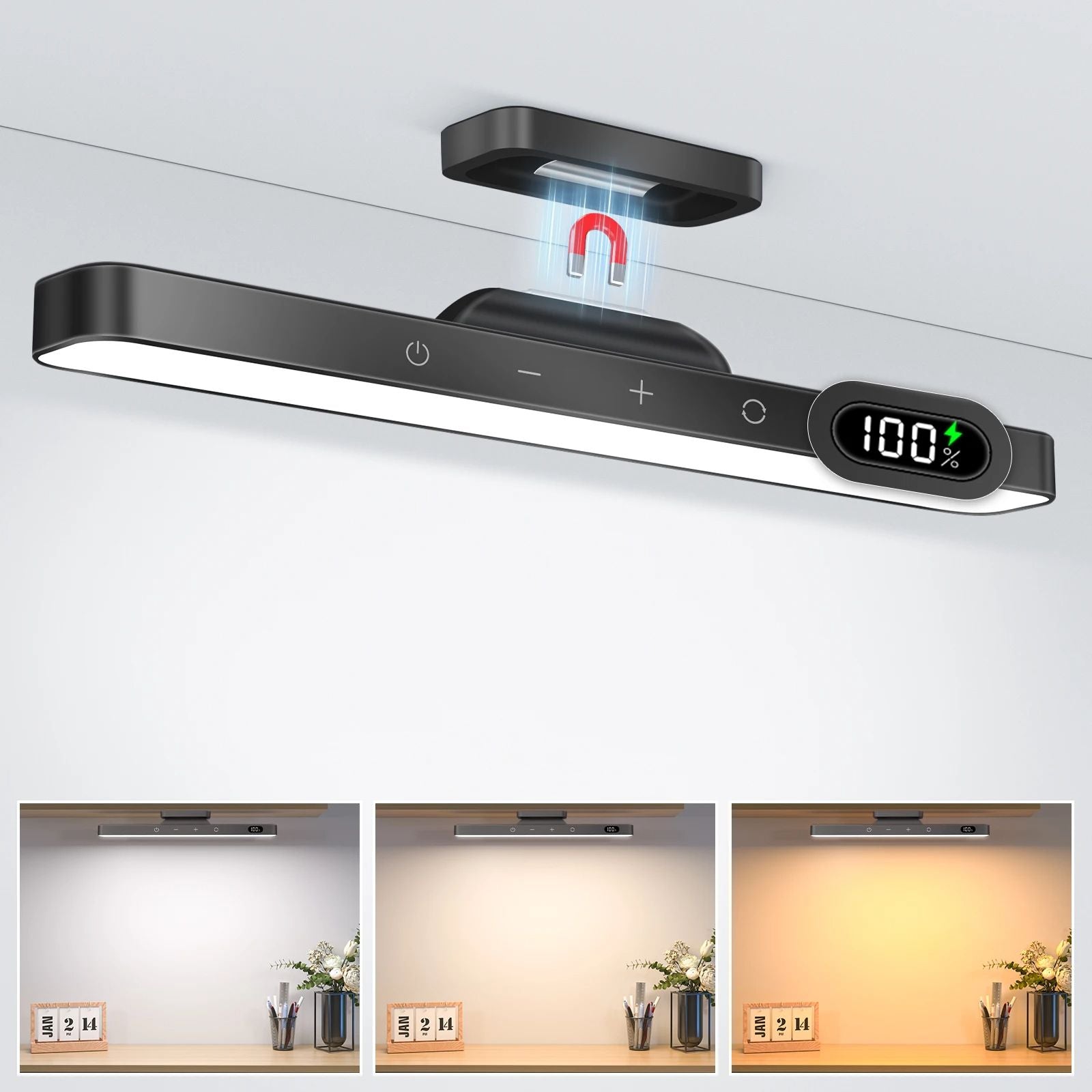 Rechargeable Dimmable LED Night Light, Adjustable 3 Color Brightness Touch Lamp for Closet, Makeup, Bedside