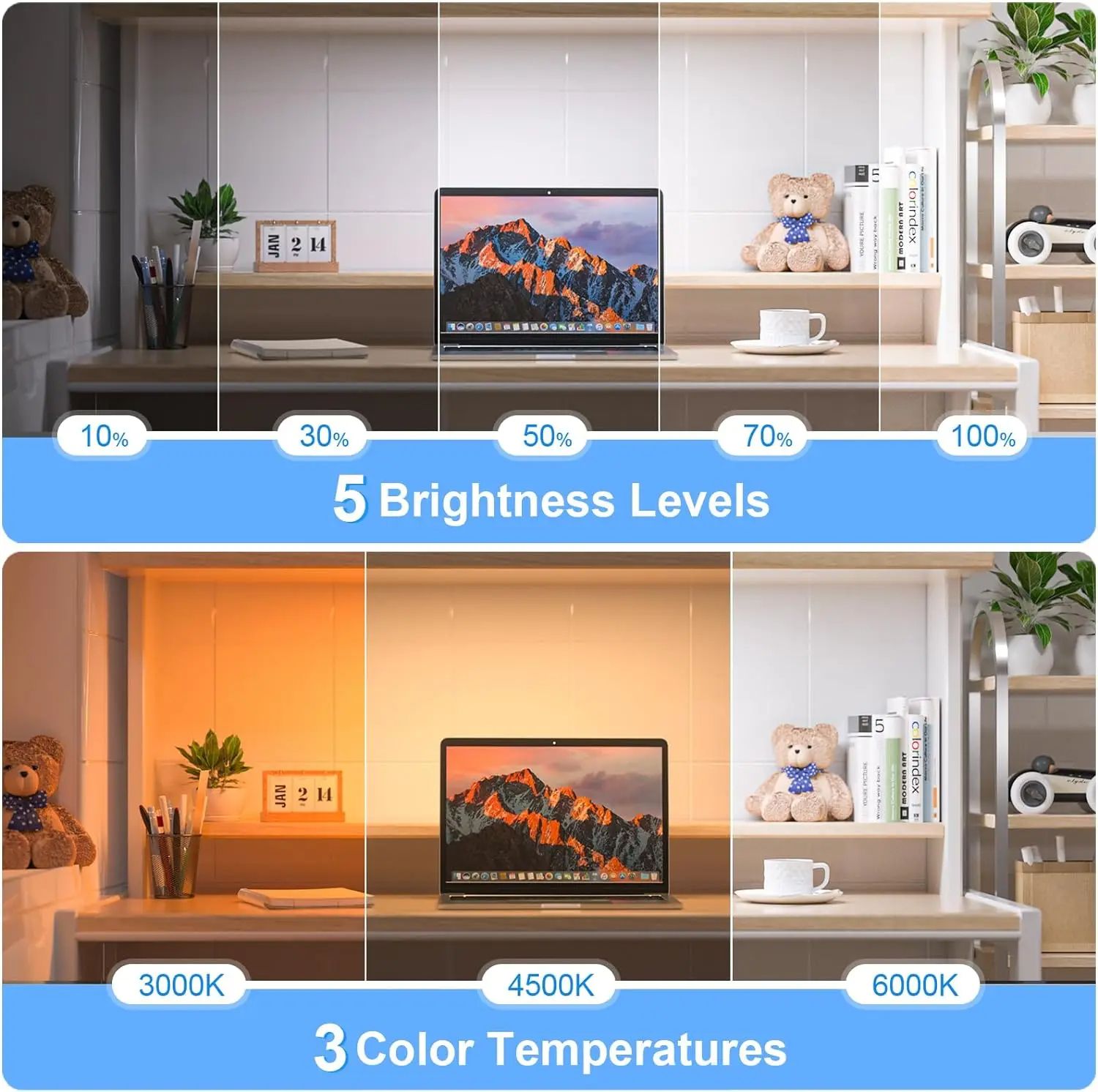 Rechargeable Dimmable LED Night Light Adjustable 3 Color Brightness Touch Lamp For Closet Makeup Be 1