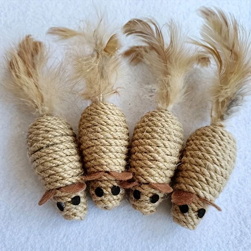 Sisal False Mouse Cat Toy – Bite-Resistant Stuffed Toy, Interactive Simulation Mice for Kittens, Self-Playing Plush Toy